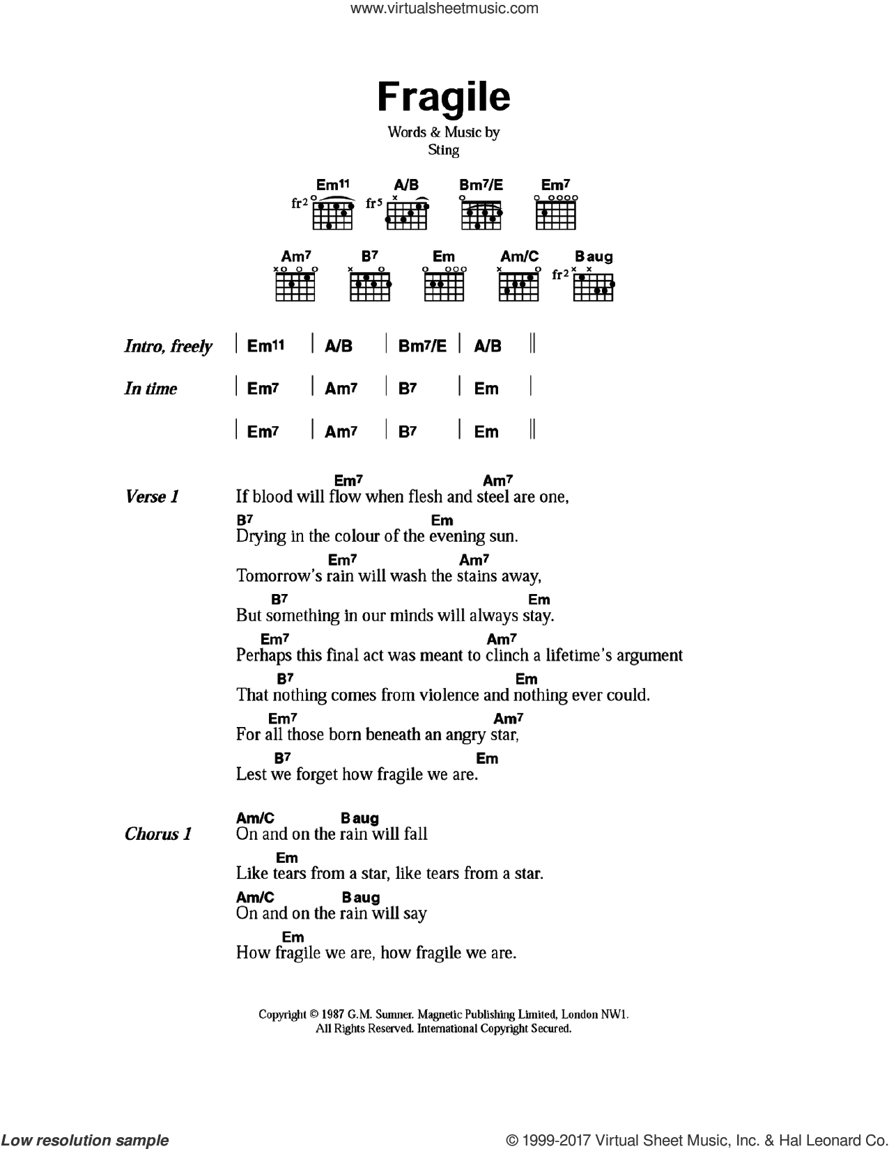 Fragile sheet music for guitar (chords) (PDF) v2