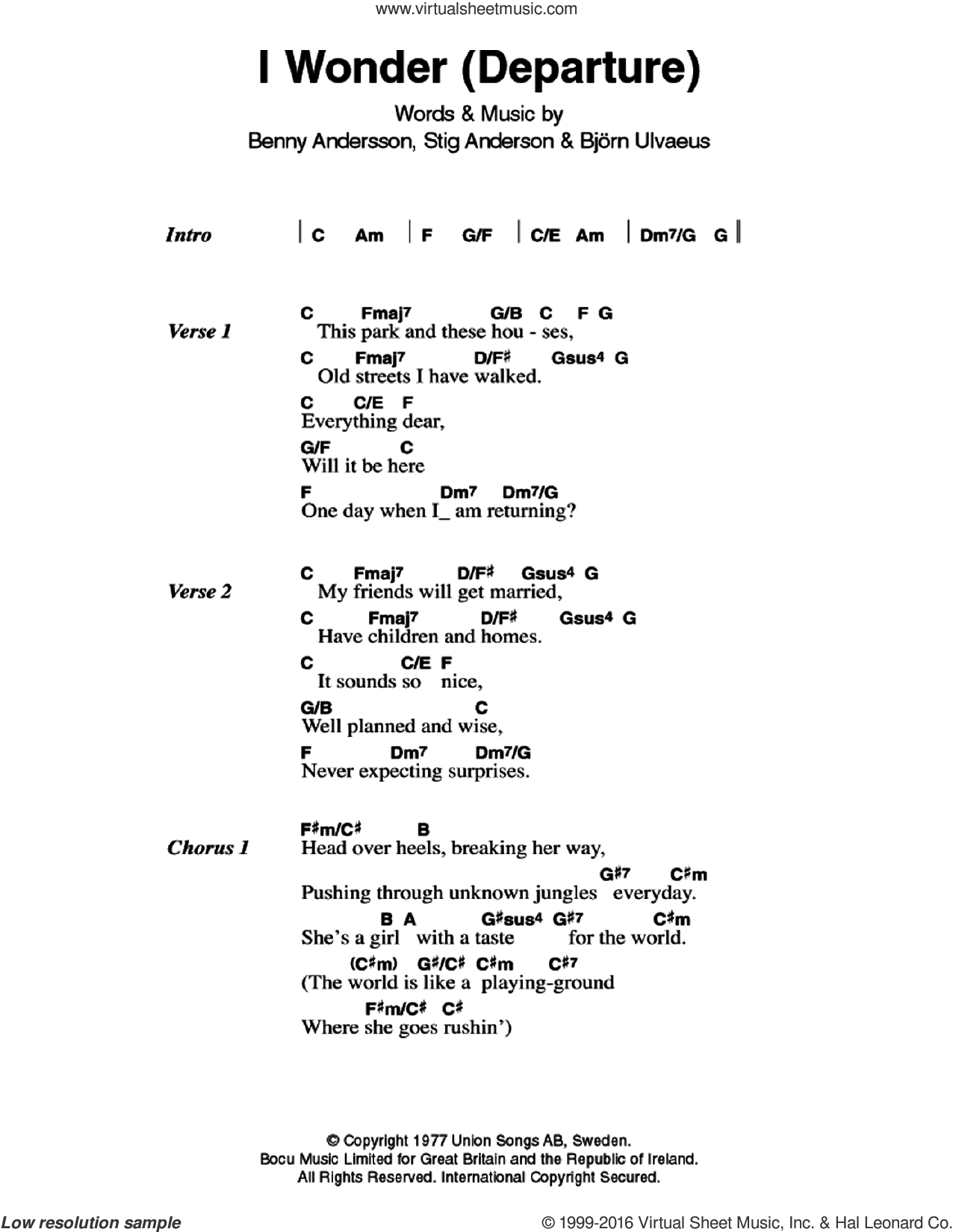 Abba I Wonder Departure Sheet Music For Guitar Chords Pdf