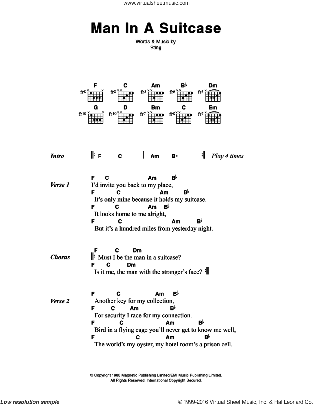 Man In A Suitcase sheet music for guitar (chords) v2