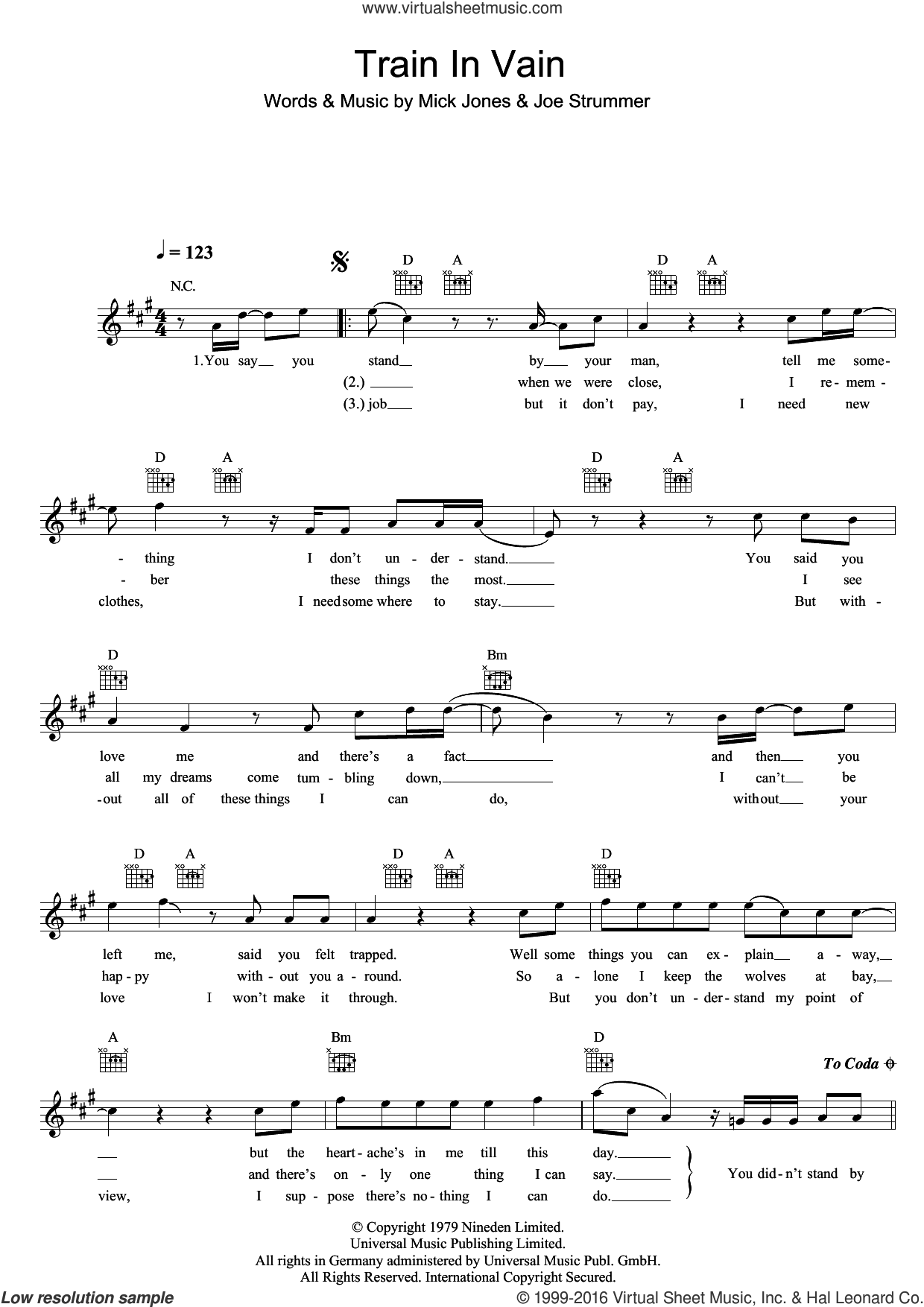Train In Vain sheet music (fake book) (PDF), image size:1240x1754