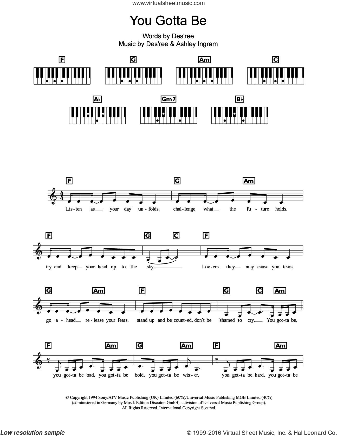 Des'ree - You Gotta Be sheet music for piano solo (chords, lyrics, melody)