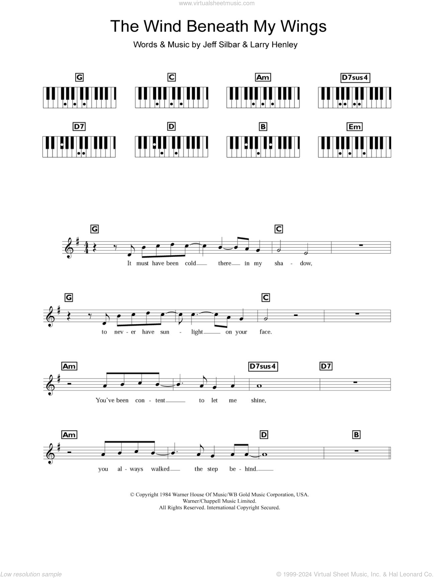 The Wind Beneath My Wings sheet music (intermediate) for piano