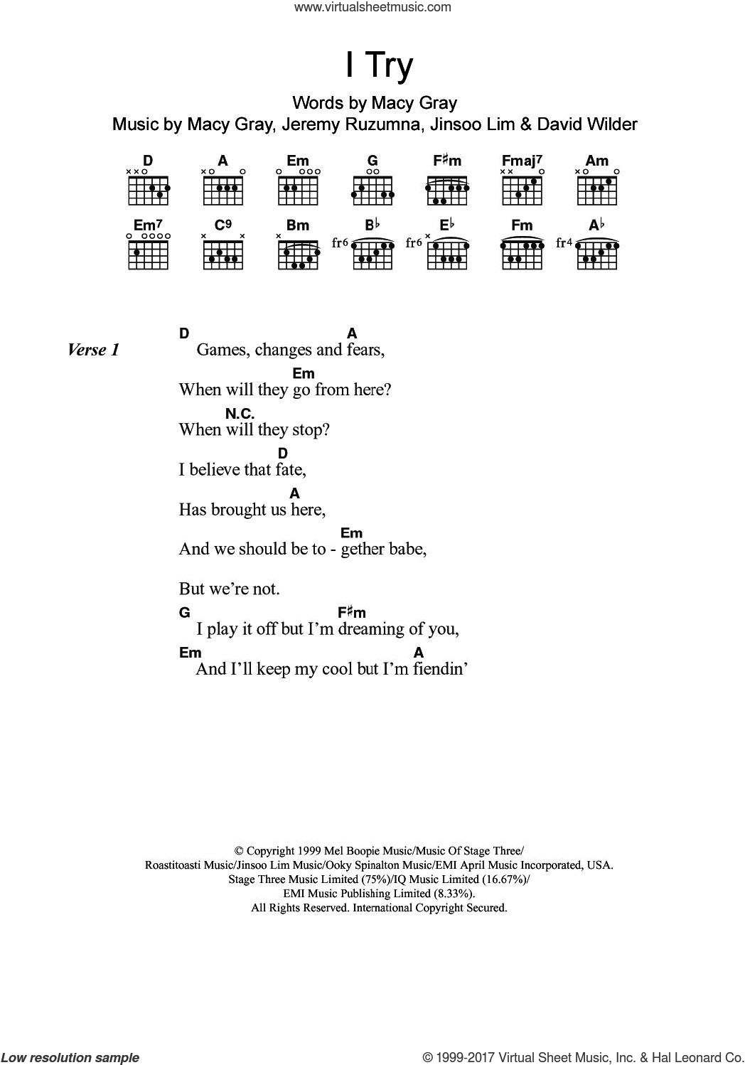 I Try Sheet Music For Guitar (chords) (pdf) V2