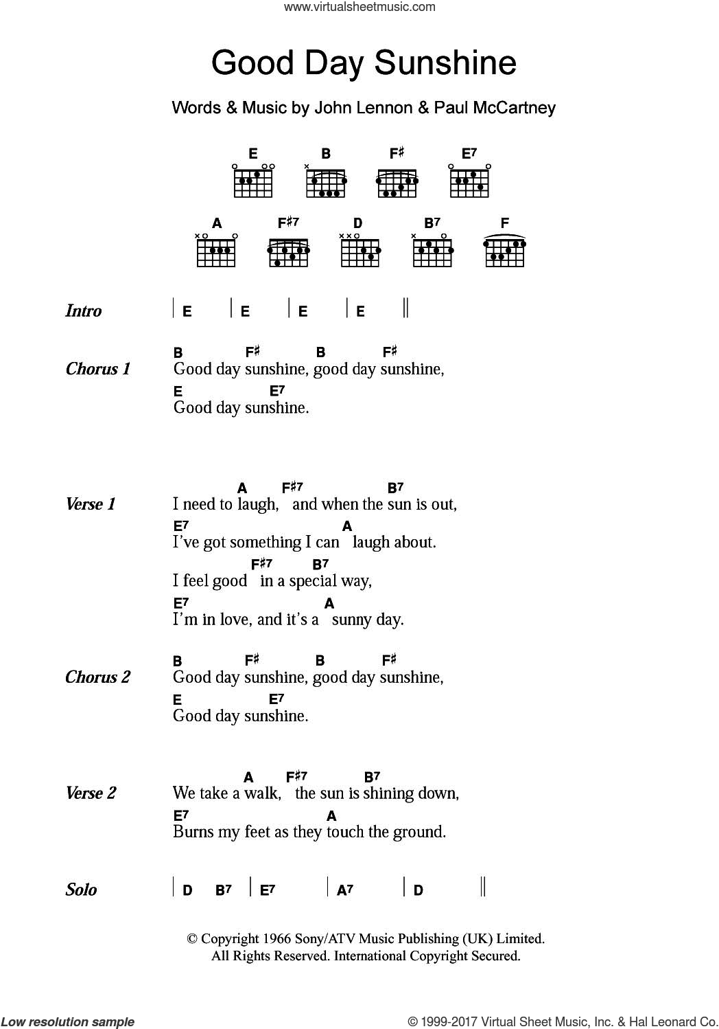 Beatles Good Day Sunshine Sheet Music For Guitar Chords Pdf