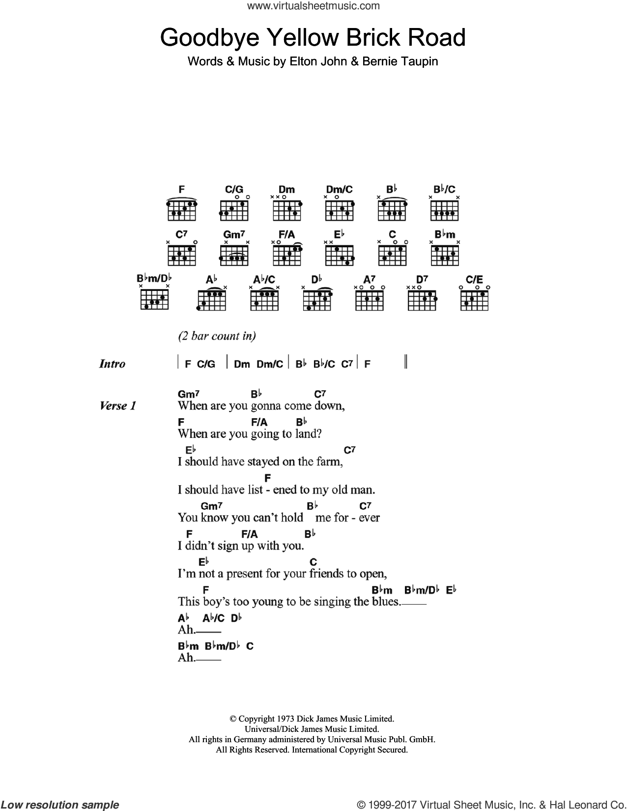 John - Goodbye Yellow Brick Road sheet music for guitar (chords)