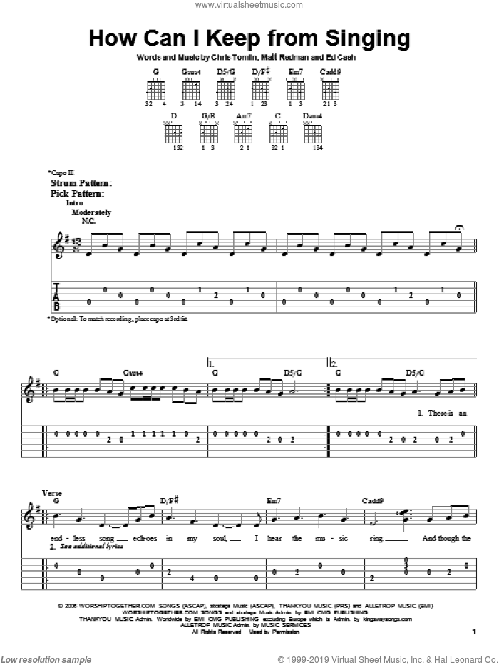 Tomlin - How Can I Keep From Singing sheet music for guitar solo (easy tablature)