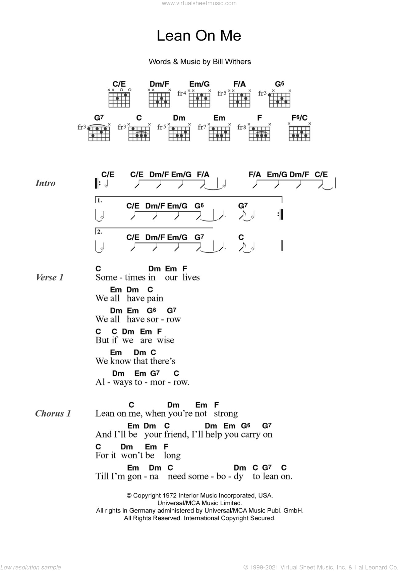 Withers Lean On Me Sheet Music For Guitar Chords V2