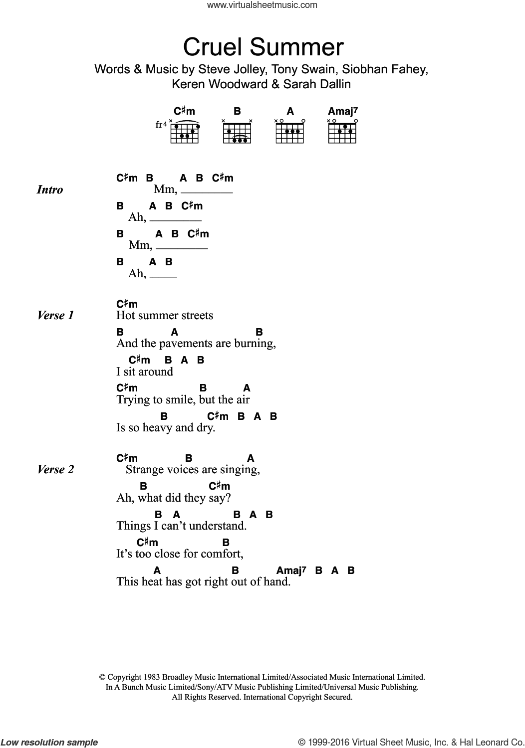 Cruel Summer Chords, PDF