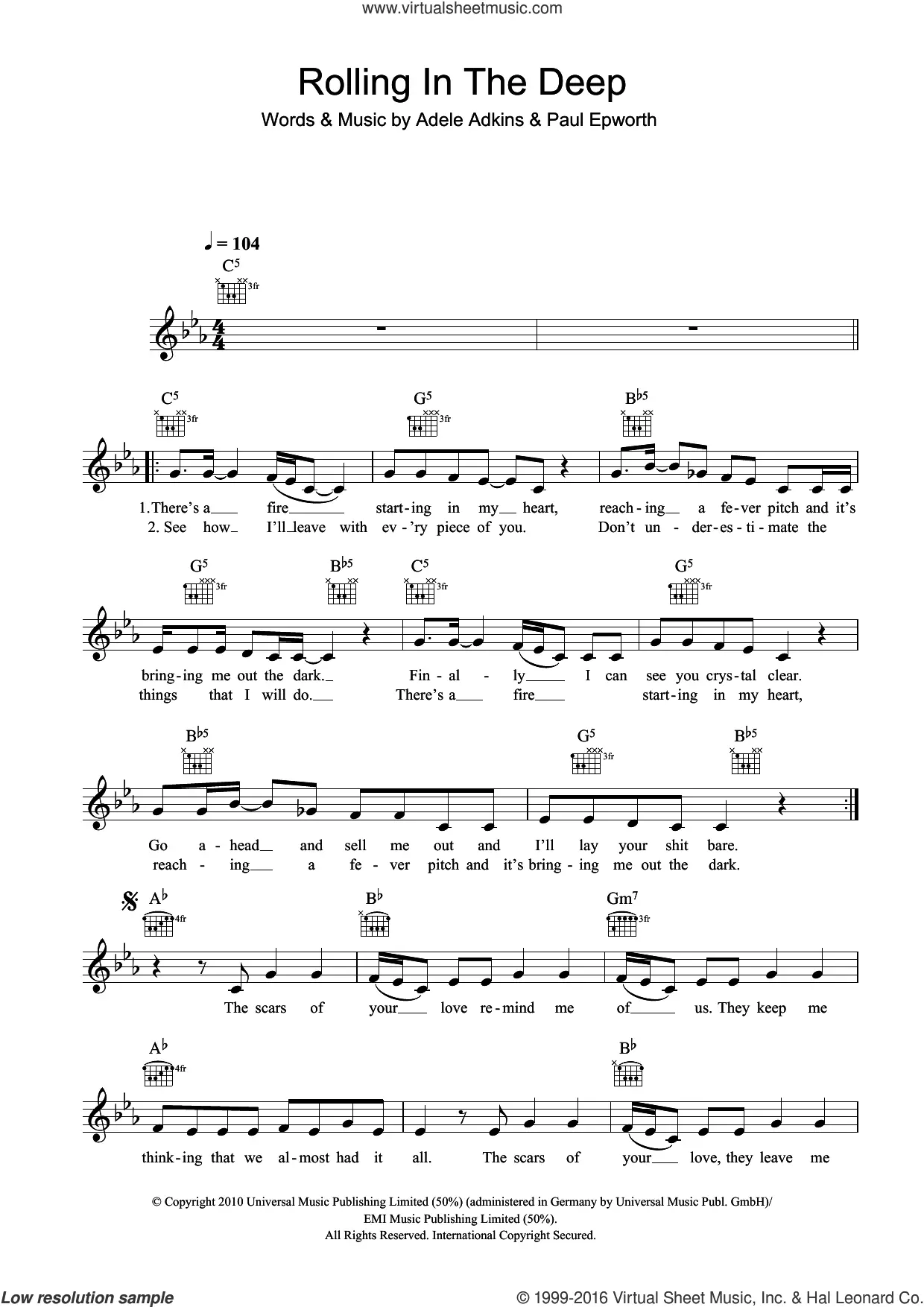 Rolling In The Deep sheet music (real book with lyrics) (PDF)