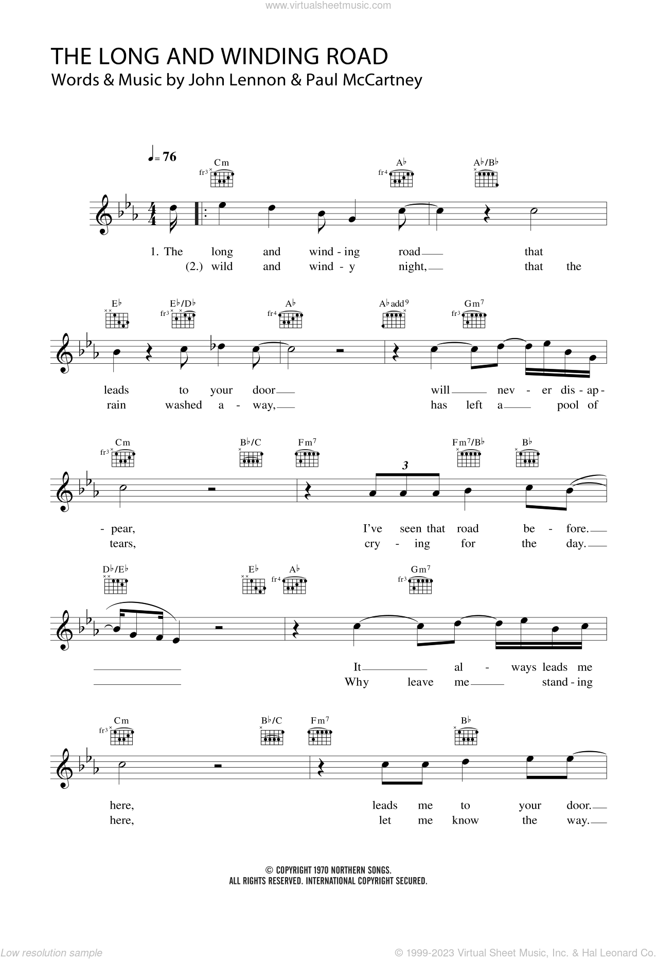 The Long And Winding Road Sheet Music | The Beatles | Piano Chords/Lyrics