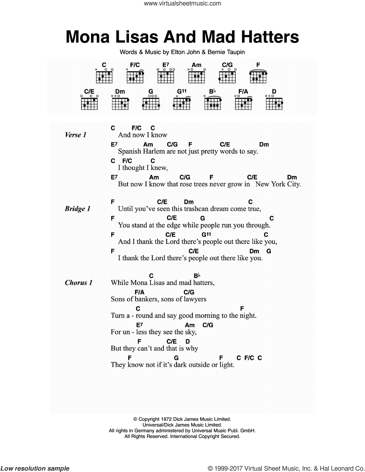 Mona Lisas And Mad Hatters Sheet Music For Guitar chords V2