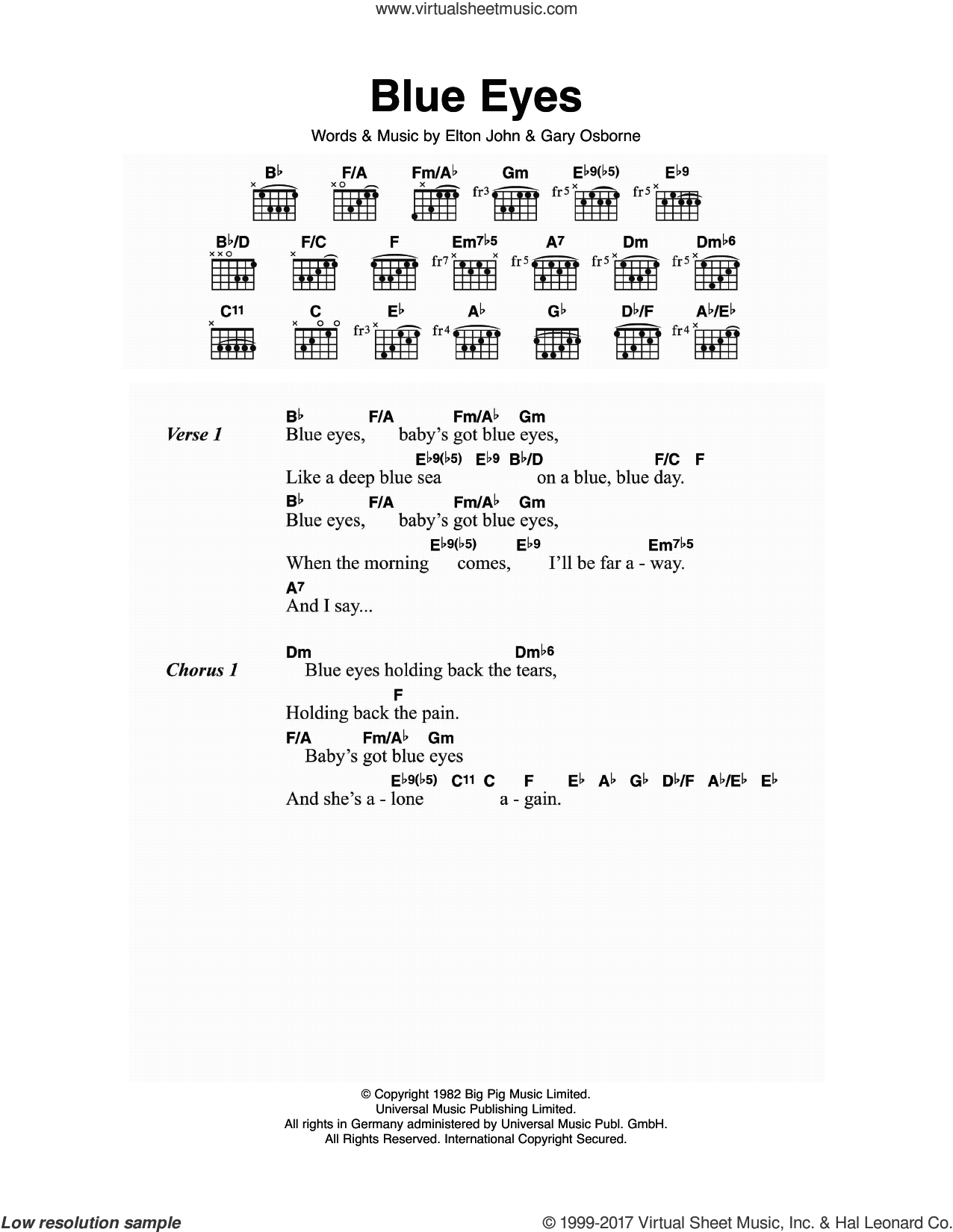 John - Blue Eyes sheet music for guitar (chords) [PDF]