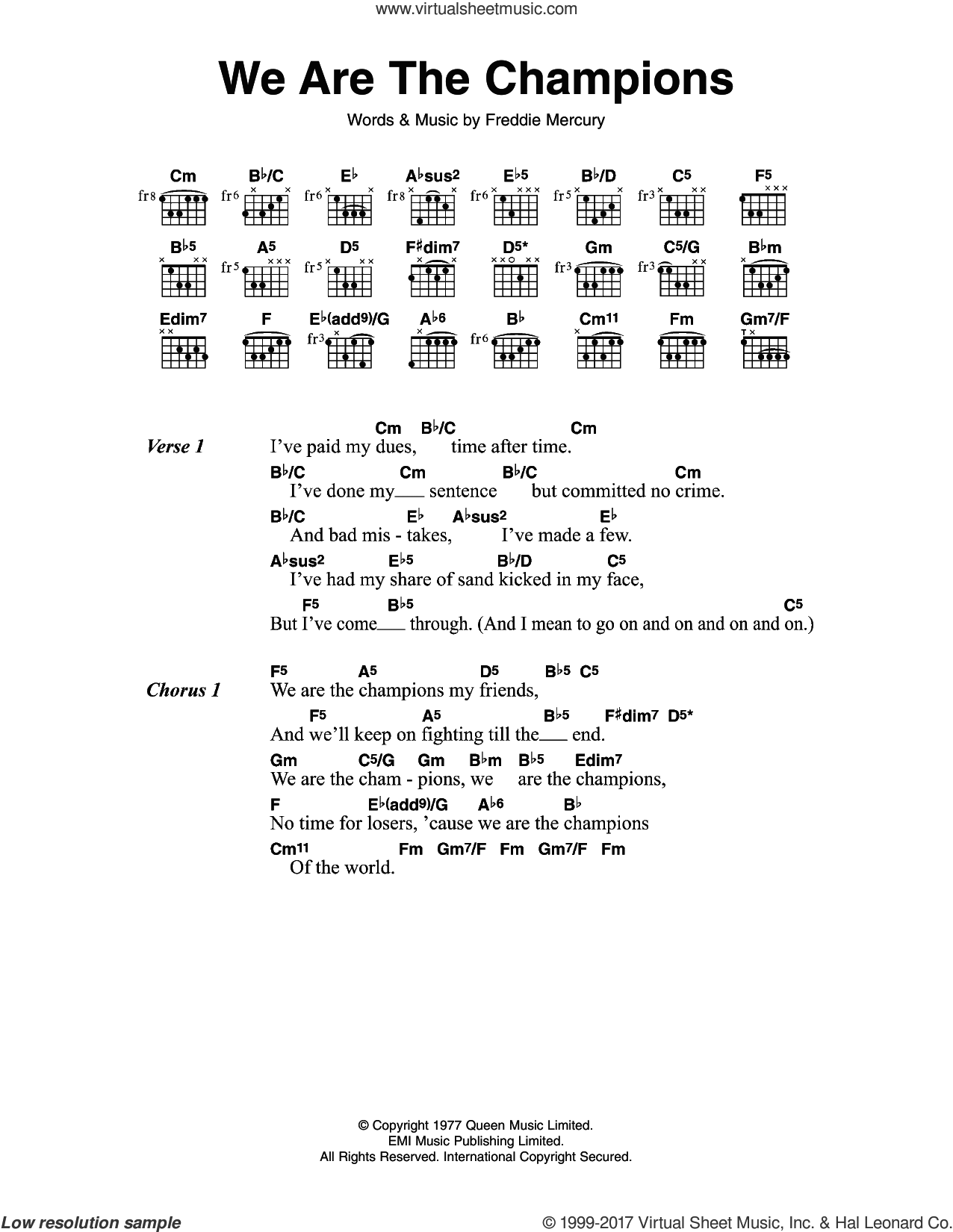 Queen - We Are The Champions sheet music for guitar (chords) v2