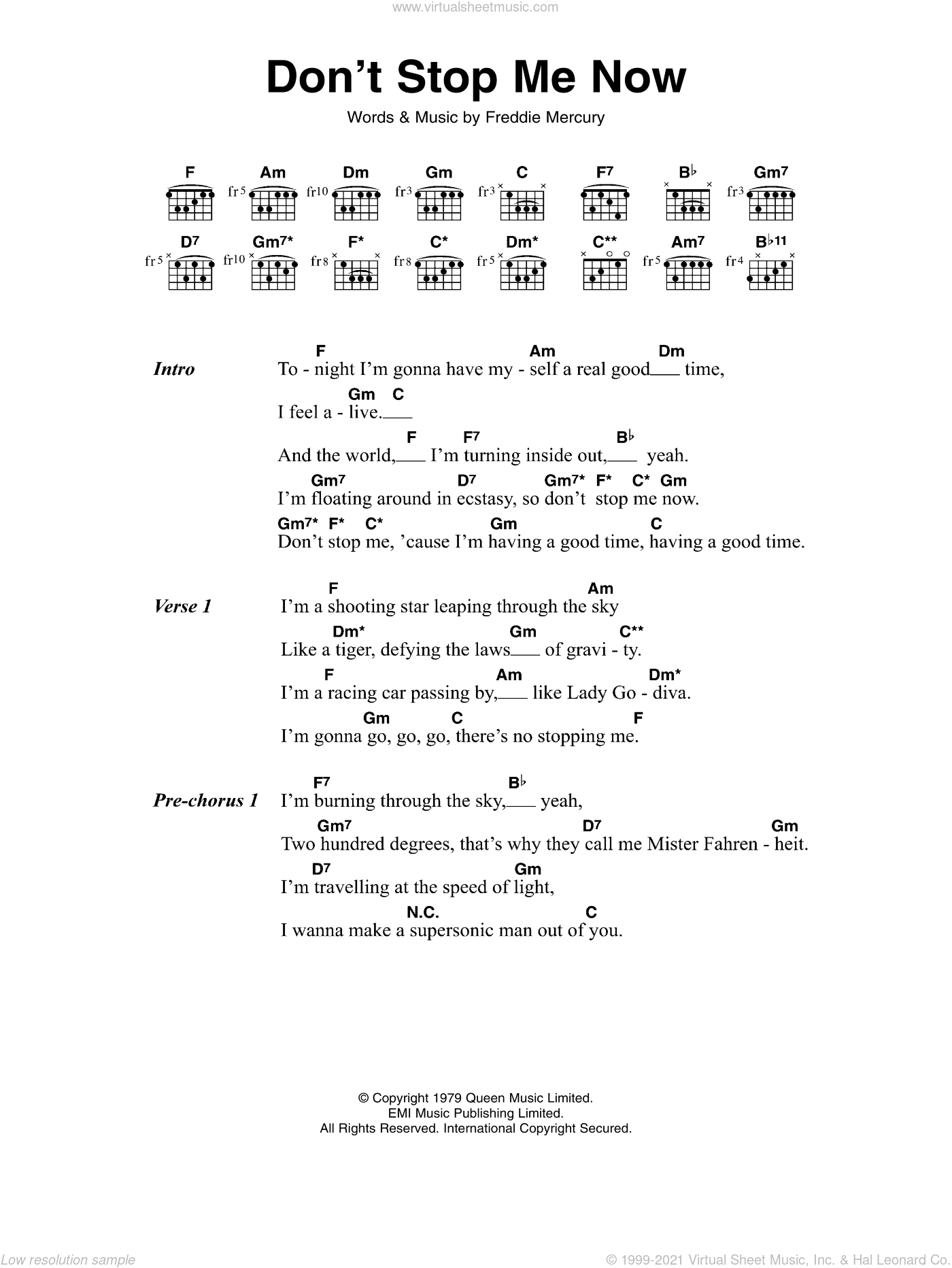 Don't Stop Me Now sheet music for guitar (chords) (v2)