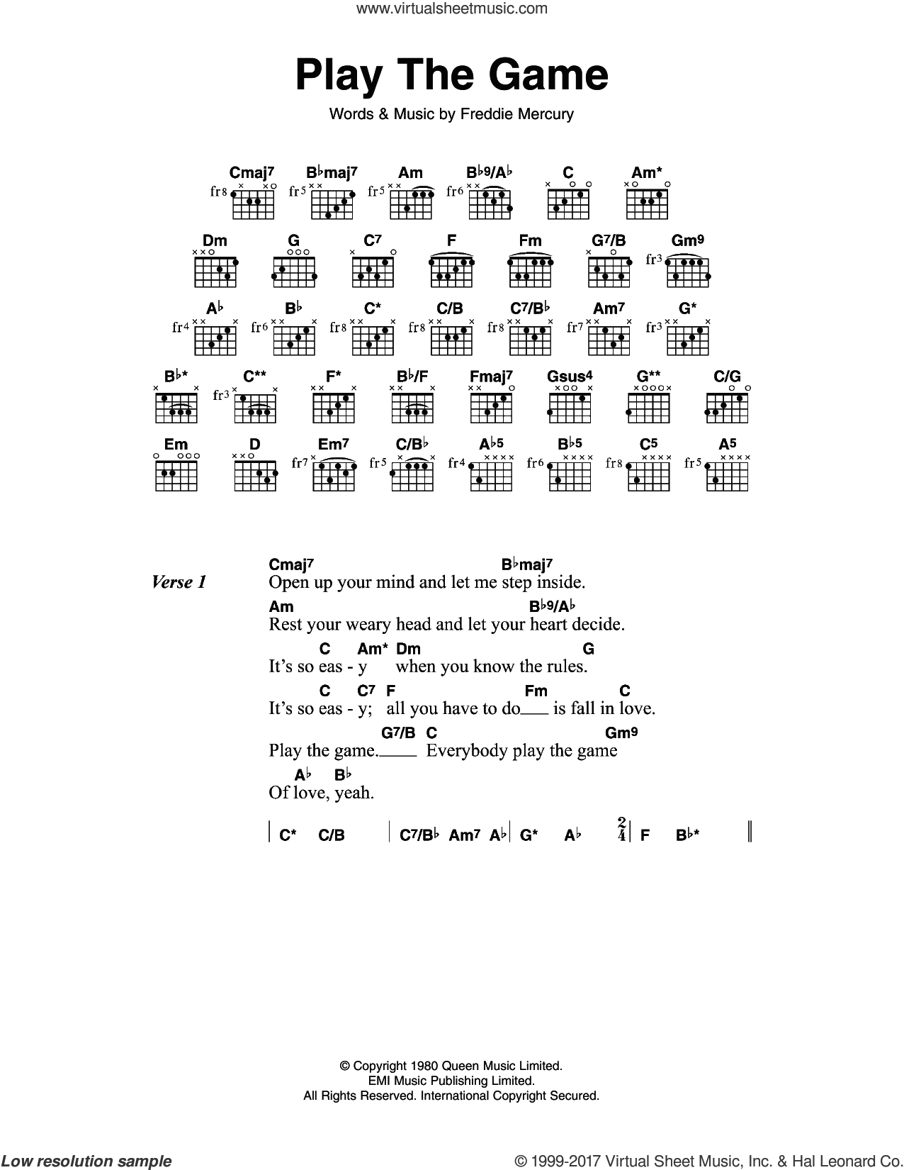 Play The Game Sheet Music | Queen | Piano, Vocal & Guitar Chords