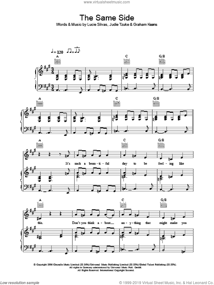 The Same Side sheet music for voice, piano or guitar (PDF)