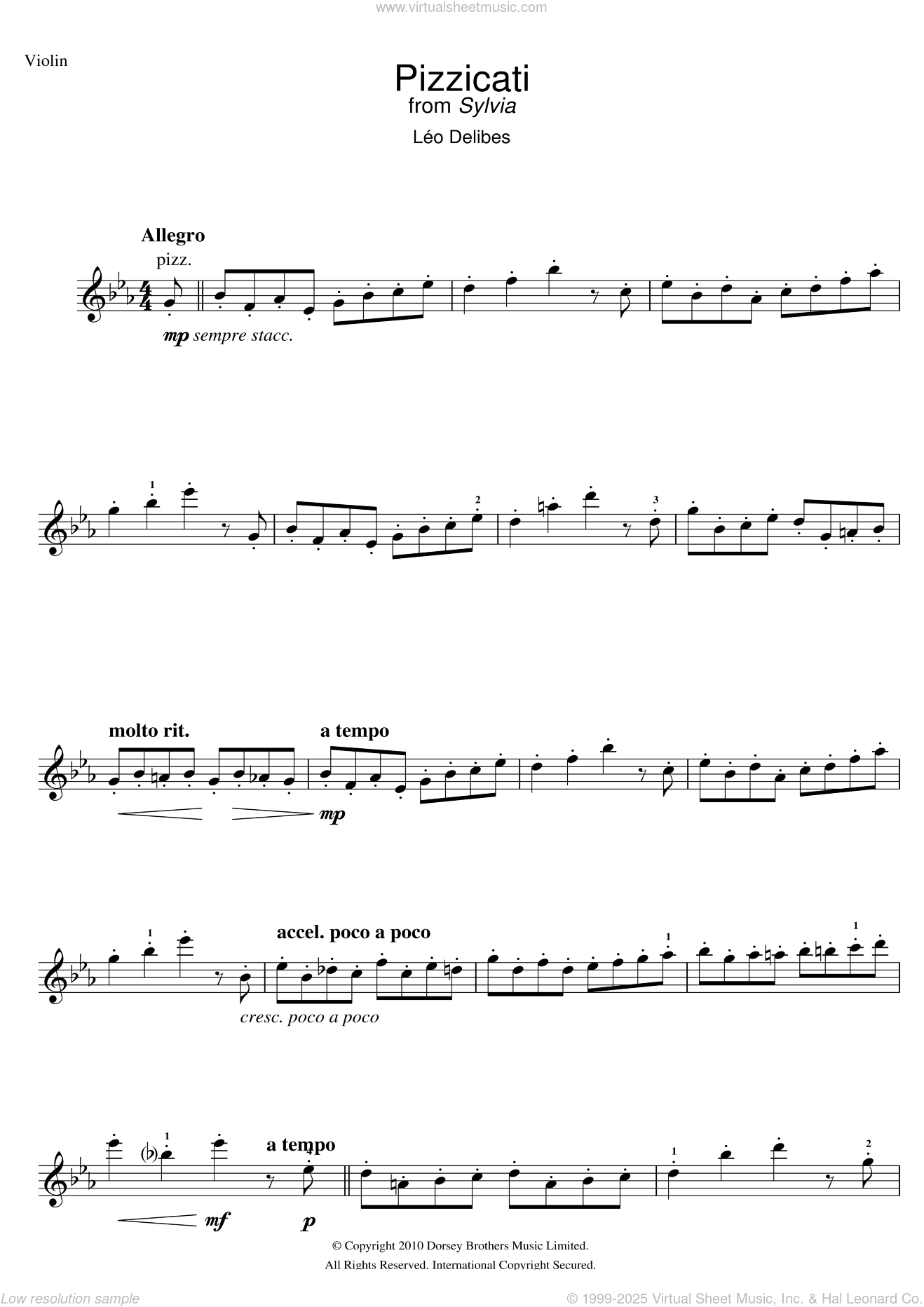 Pizzicati (from Sylvia) sheet music for violin solo (PDF)