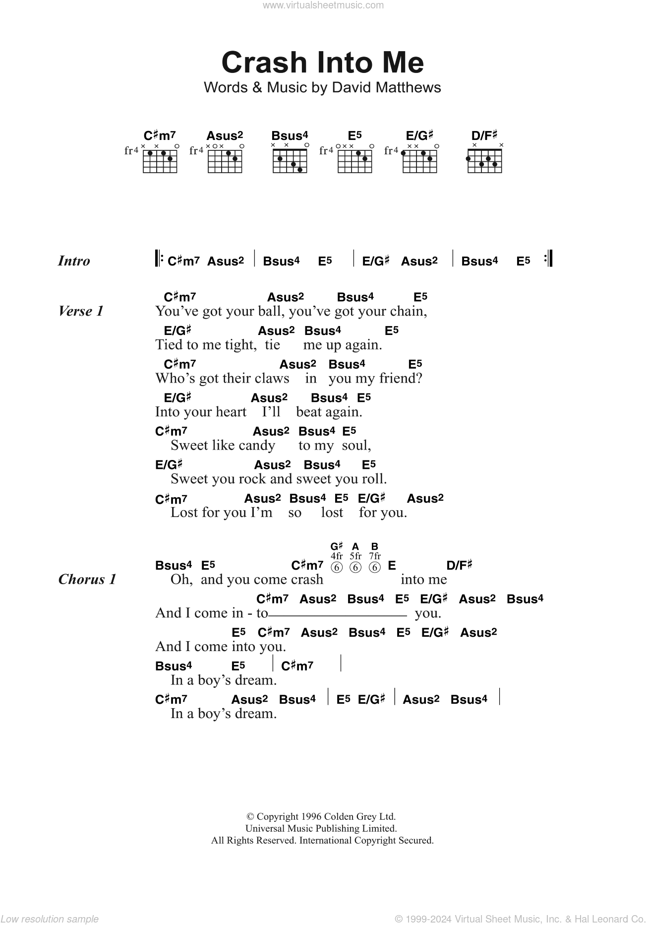 Crash Sheet Music | The Primitives | Guitar Chords/Lyrics