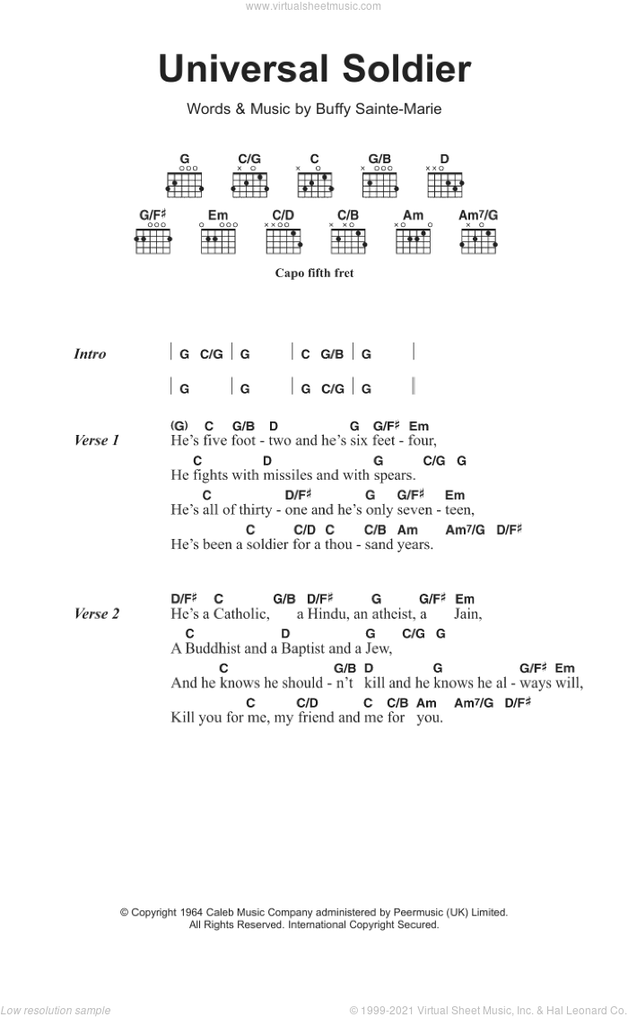 The Universal Soldier Sheet Music For Guitar (chords) V2