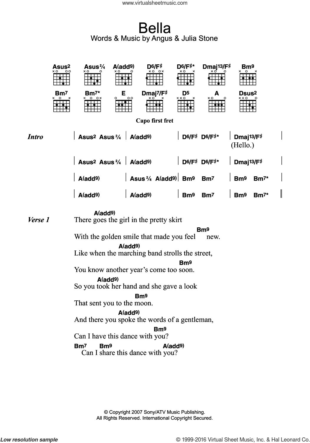 Bella sheet music for guitar chords PDF