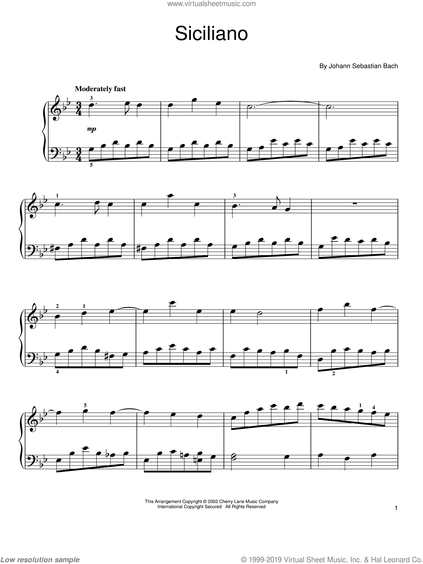 Bach - Siciliano, (easy) sheet music for piano solo [PDF]