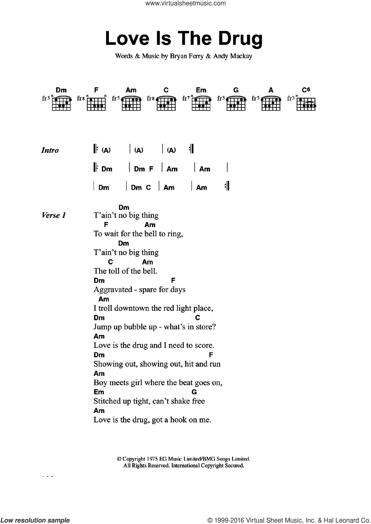 Love Is The Drug sheet music for guitar (chords) v2