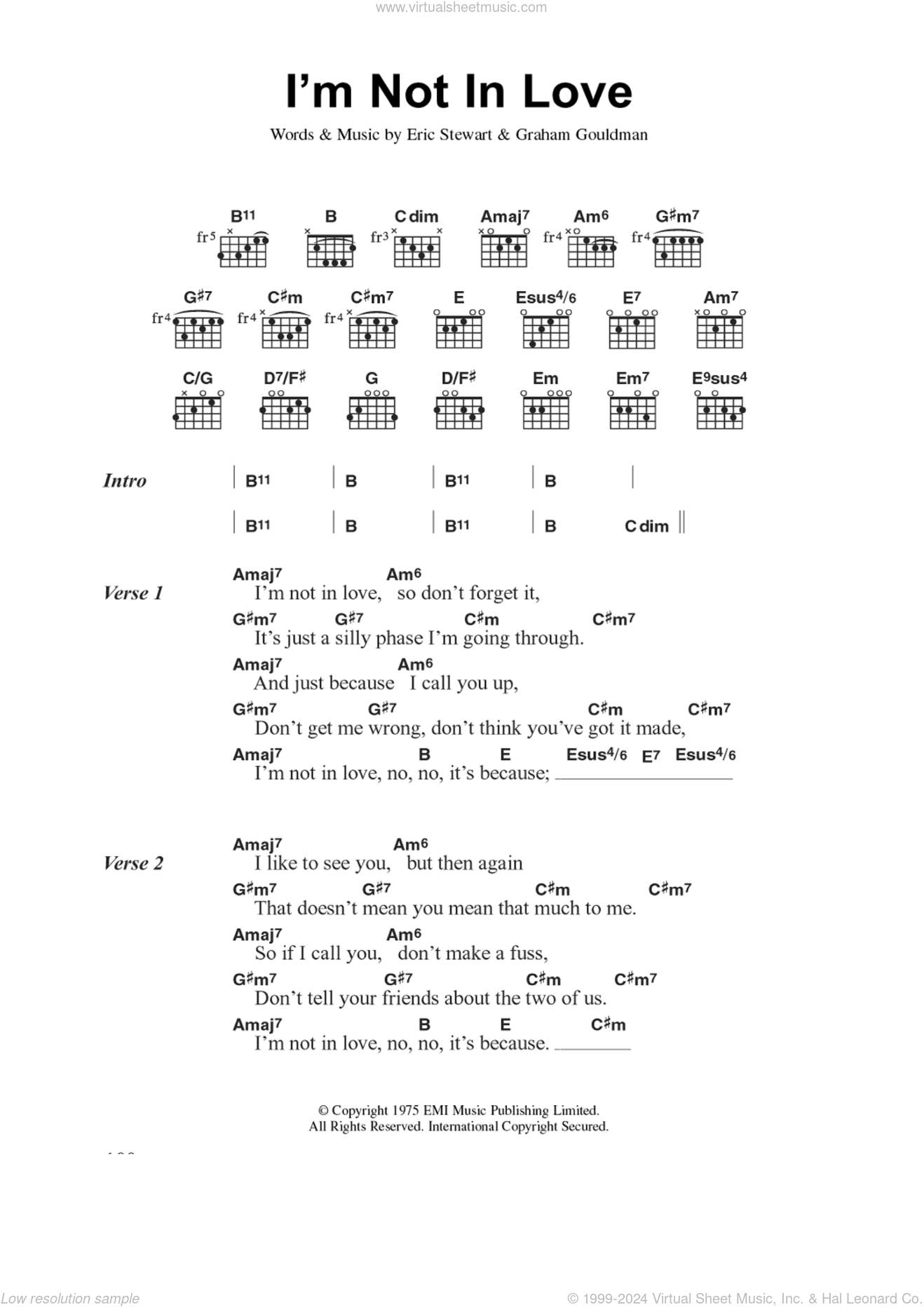 10Cc - I'm Not In Love sheet music for guitar (chords) (PDF)