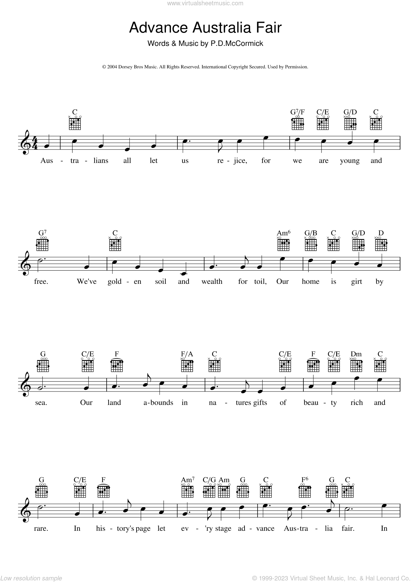 McCormick - Advance Australia Fair (Australian National Anthem) sheet music book)
