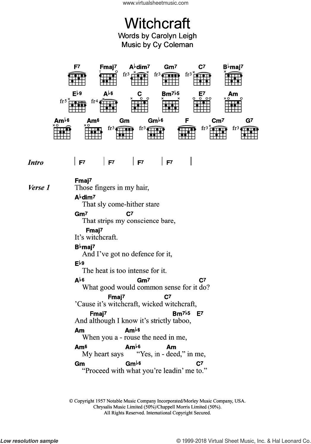 Sinatra - Witchcraft sheet music for guitar (chords) (PDF)