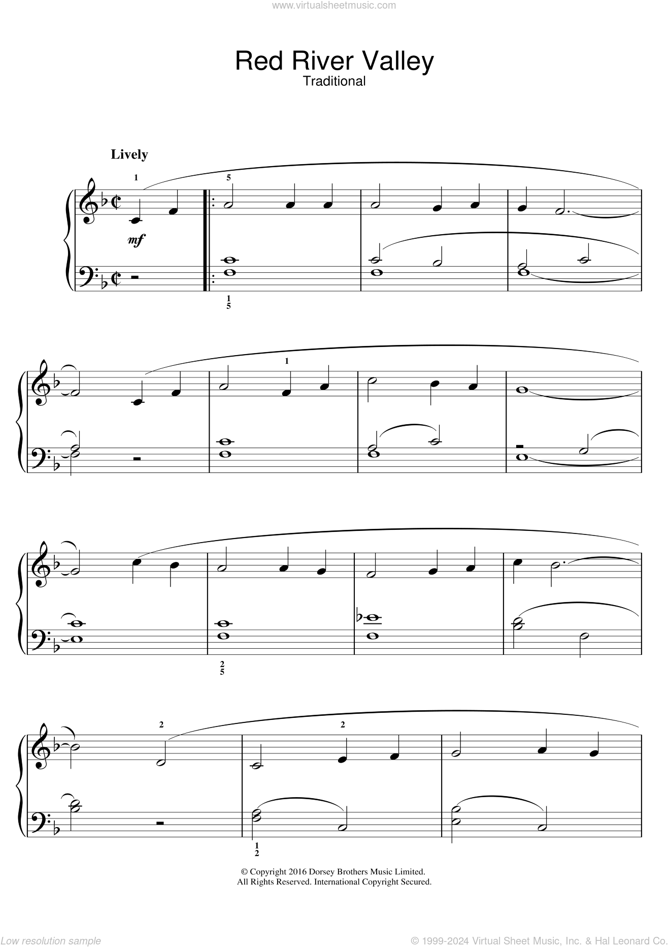 Red River Valley sheet music for piano solo (PDF-interactive)