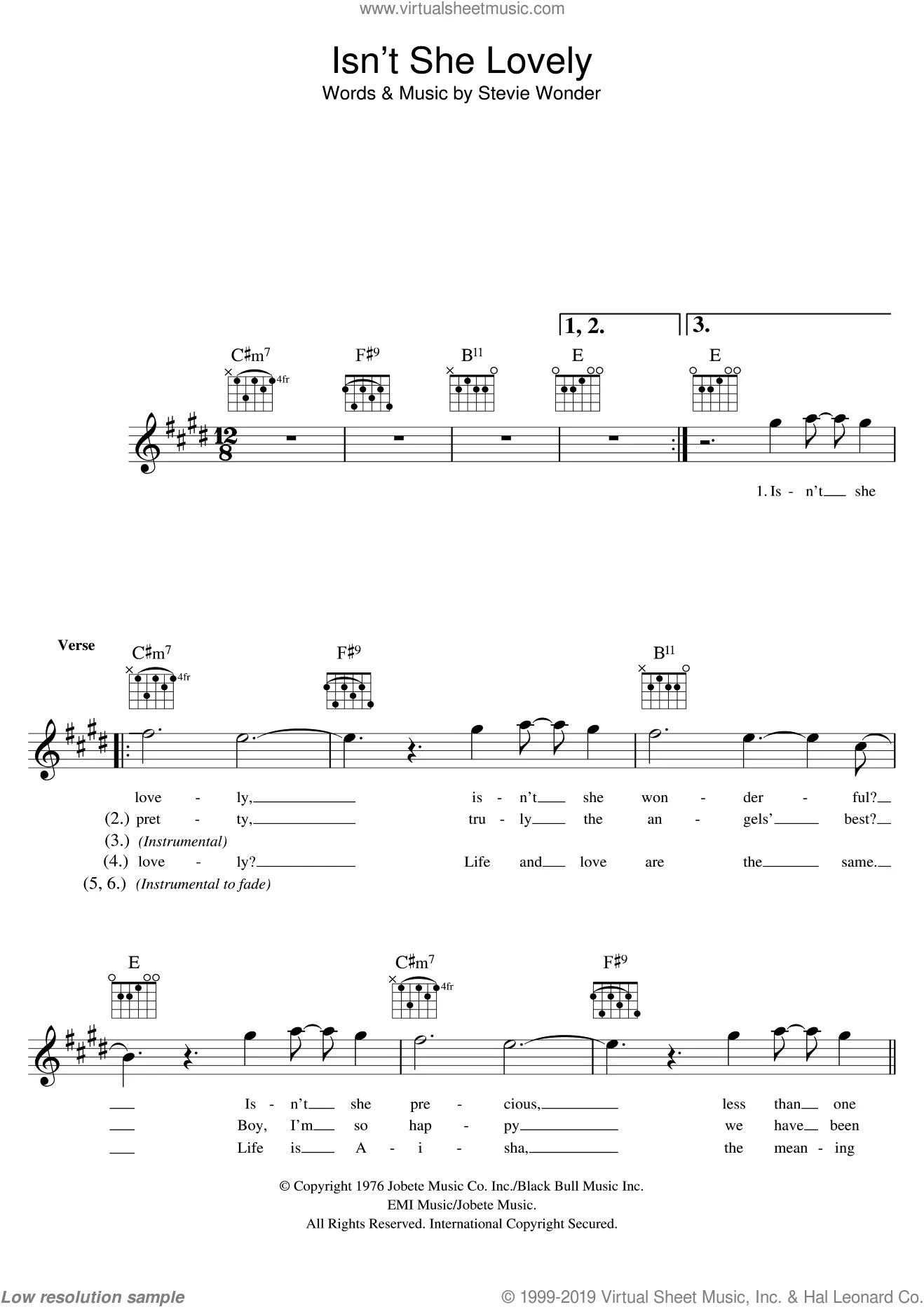 Isn't She Lovely sheet music for ukulele (PDF)