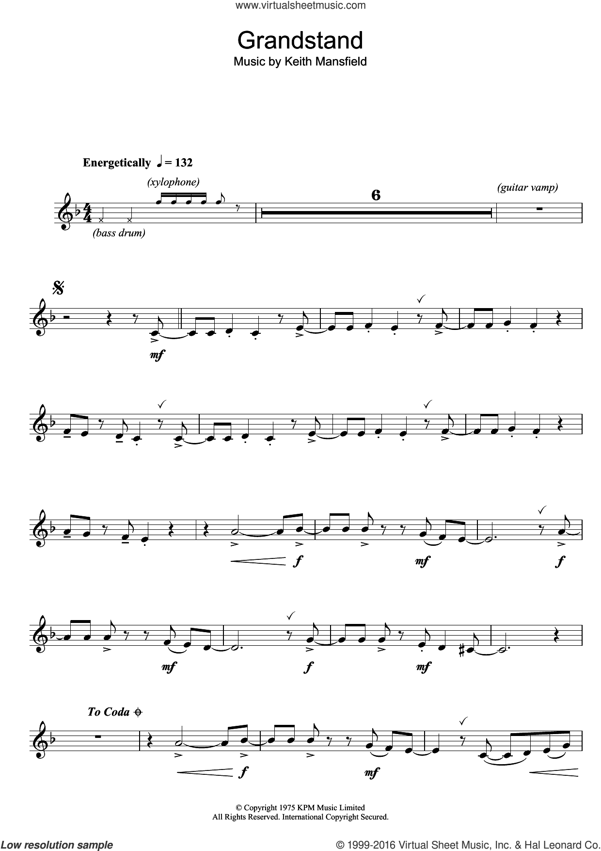 Theme from Grandstand sheet music for clarinet solo (PDF)