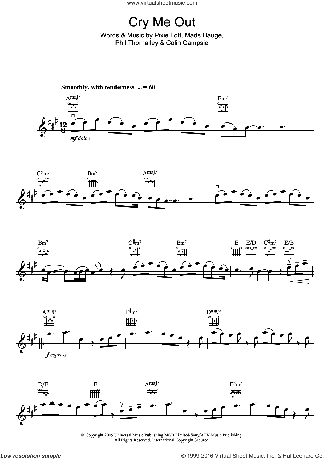 Cry Me Out sheet music for violin solo (PDF)