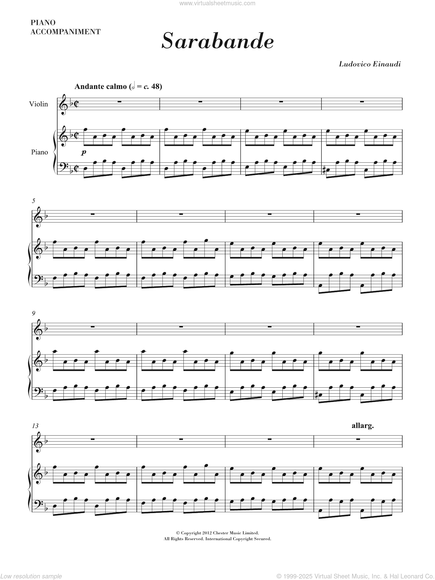 Sarabande sheet music for violin solo (PDF)