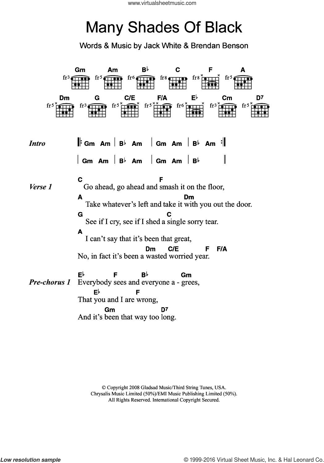 Many Shades Of Black sheet music for guitar (chords) (PDF)