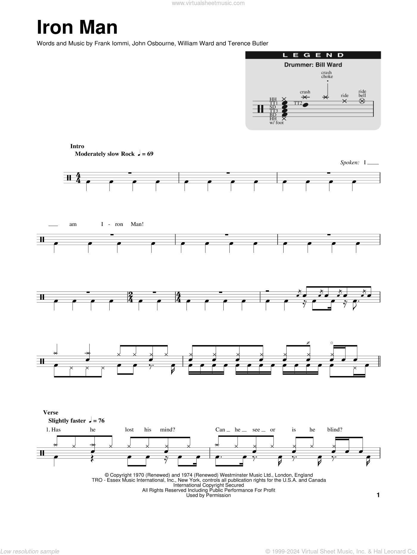 Iron Man sheet music for drums (PDF)