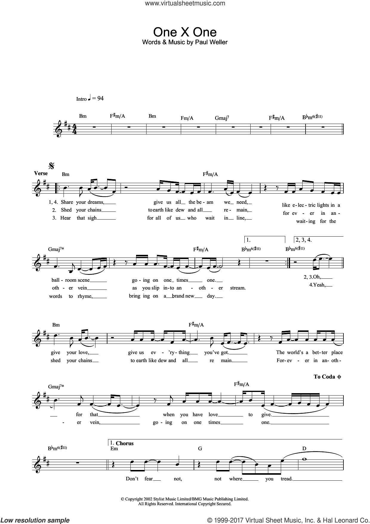 One X One sheet music (fake book, version 2) (fake book) (PDF)