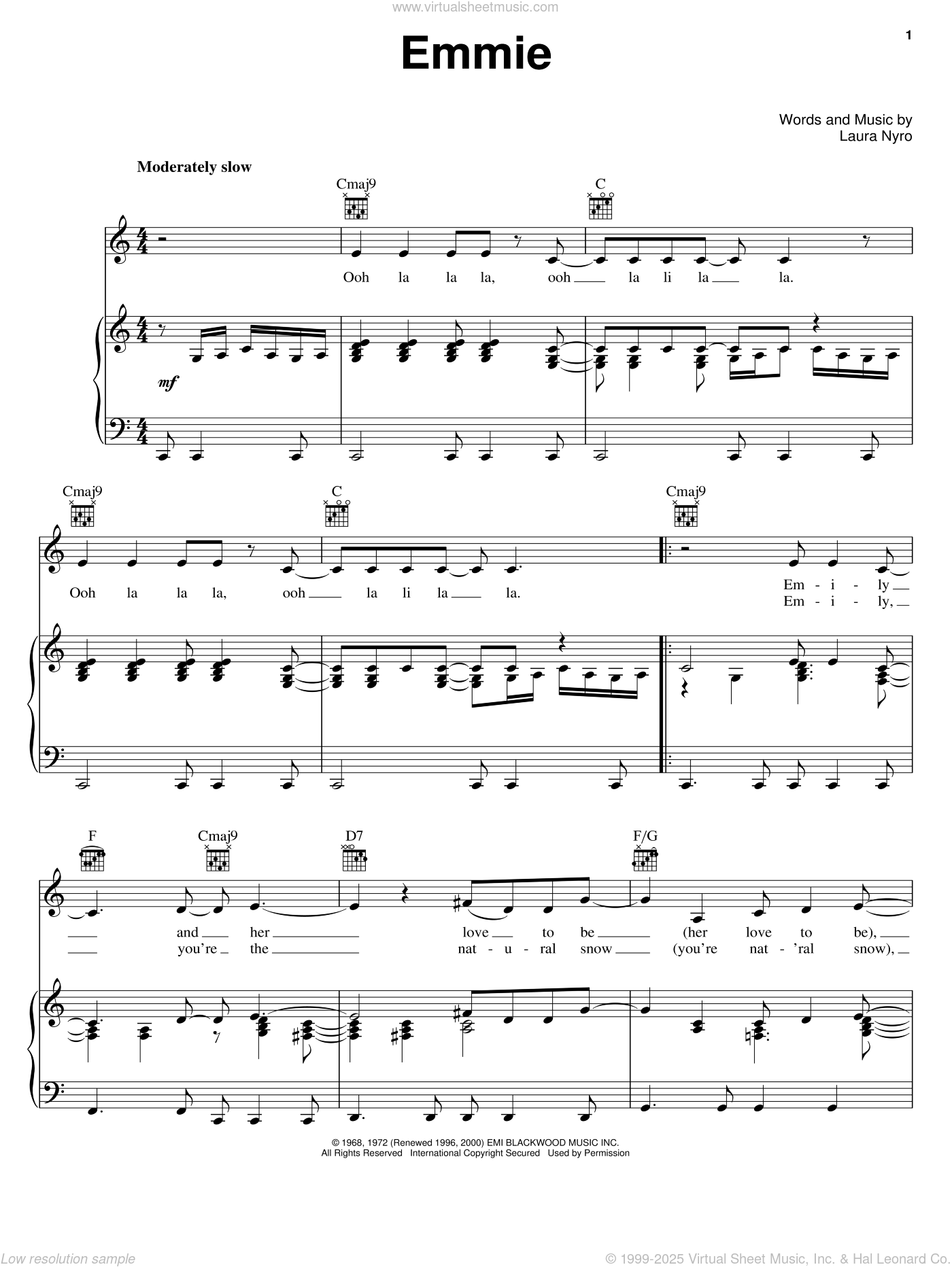 Nyro Emmie Sheet Music For Voice Piano Or Guitar Pdf virtual sheet music