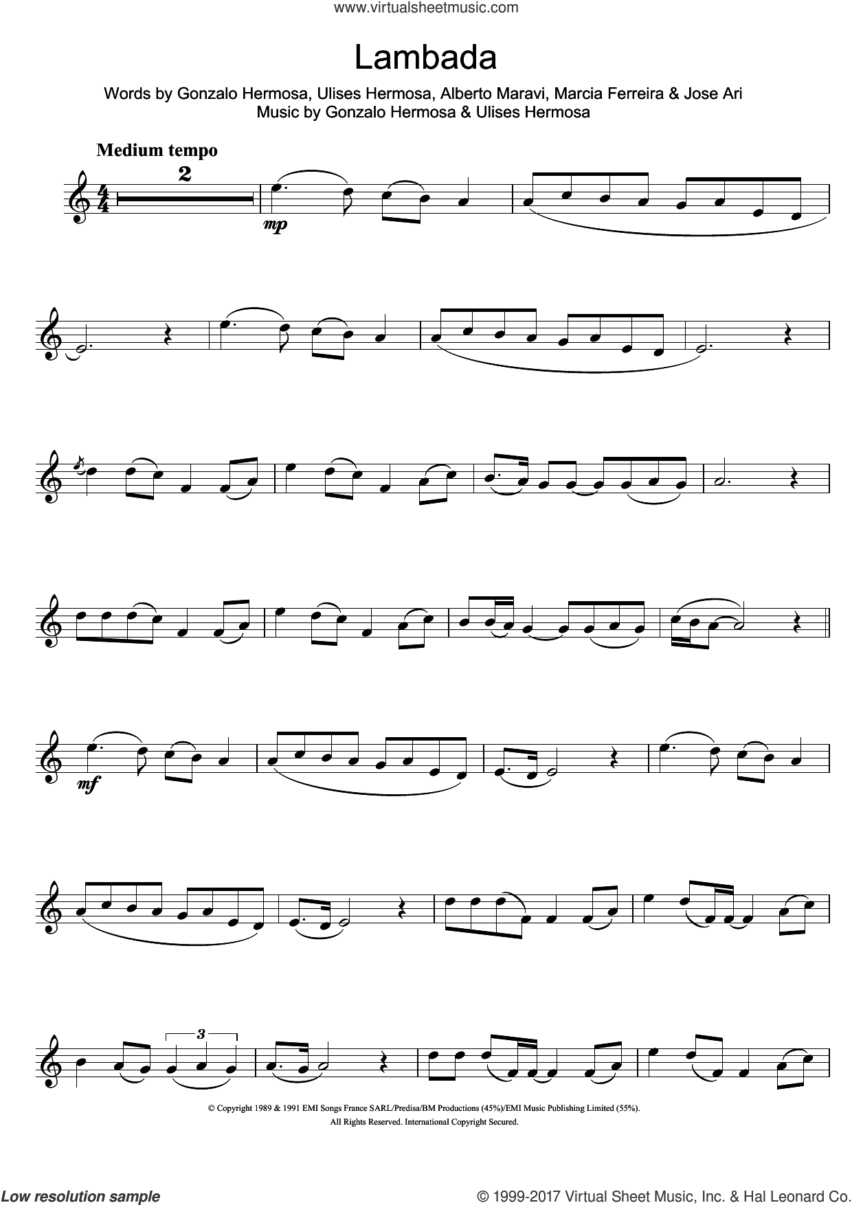 Kaoma - Lambada sheet music for clarinet solo PDF