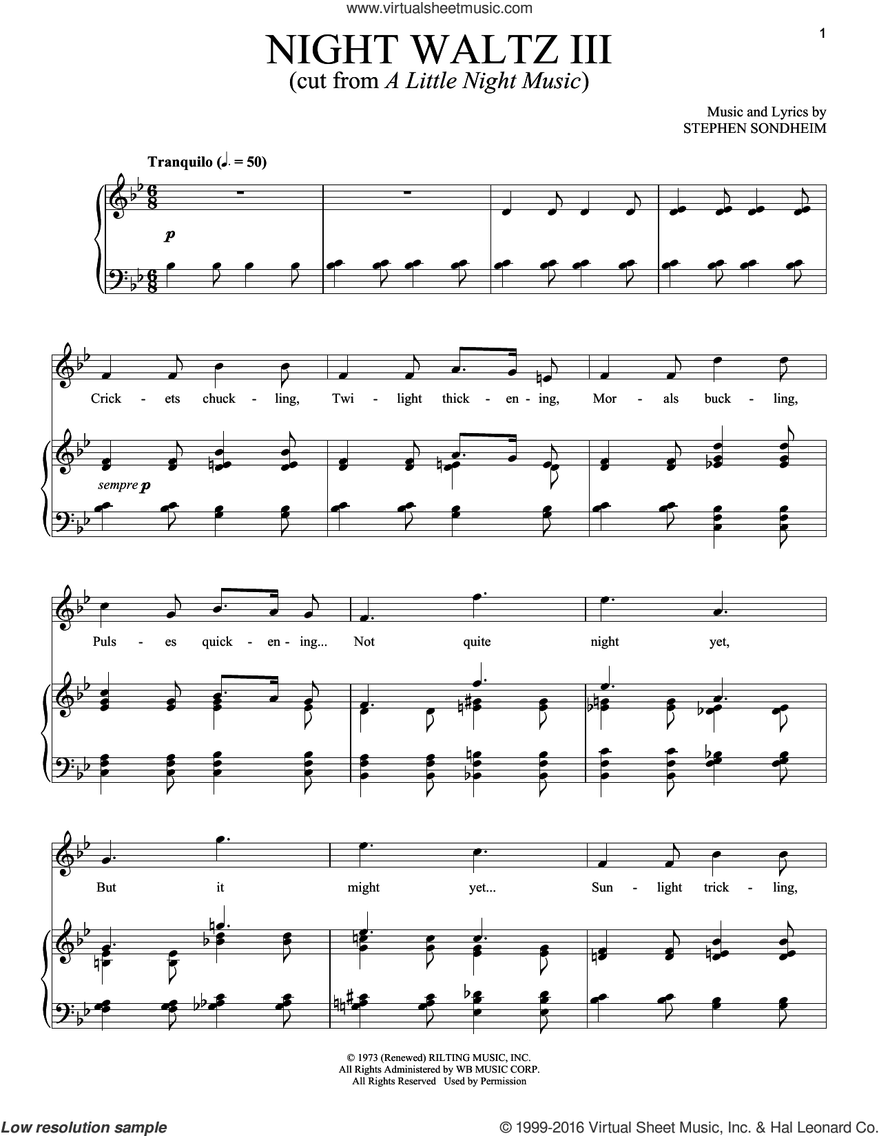 Night Waltz III sheet music for voice and piano (PDFinteractive)