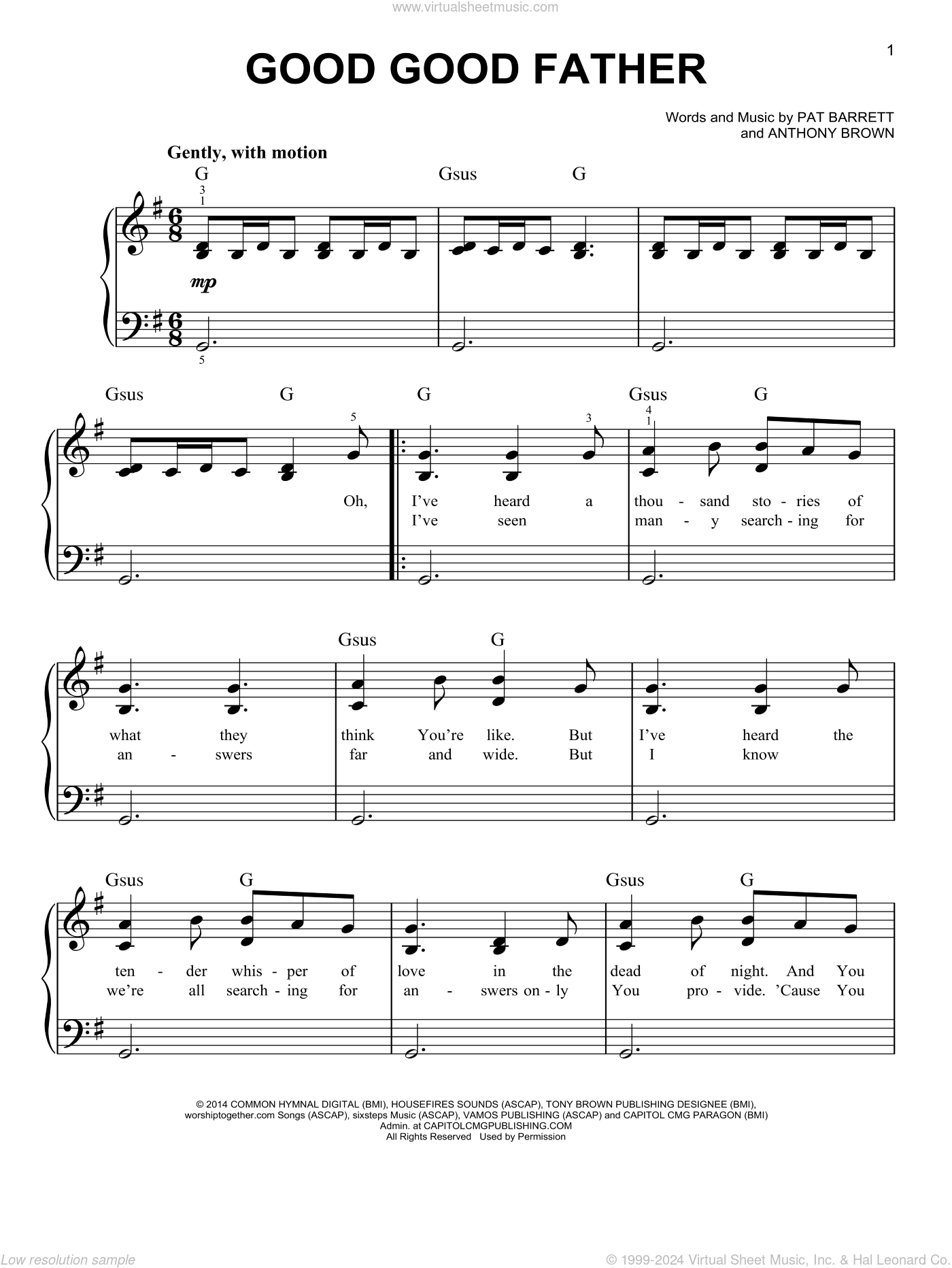 Download Tomlin - Good Good Father, (easy) sheet music for piano solo