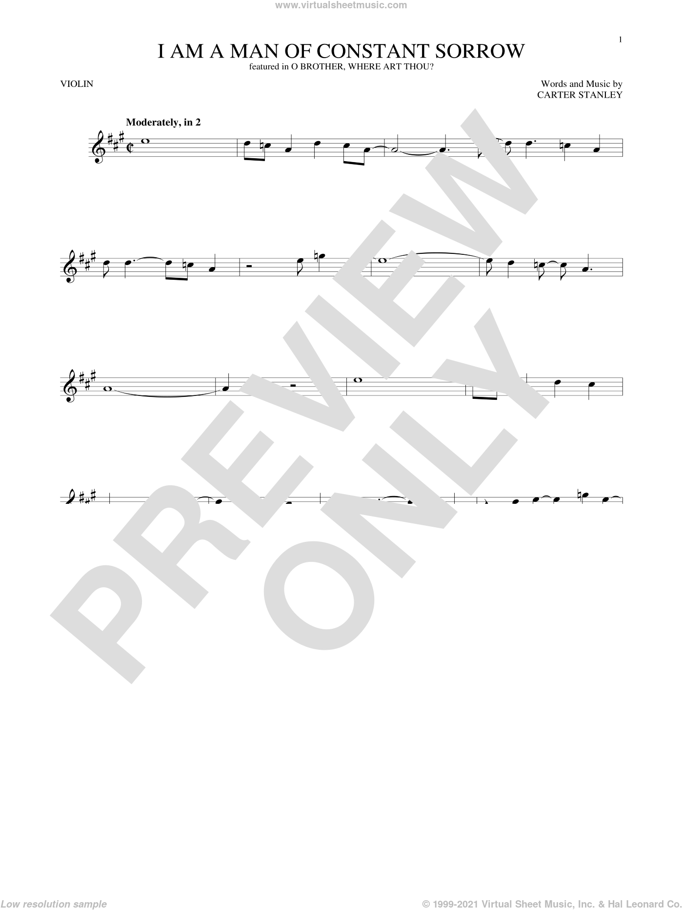 Stanley I Am A Man Of Constant Sorrow Sheet Music For Violin Solo