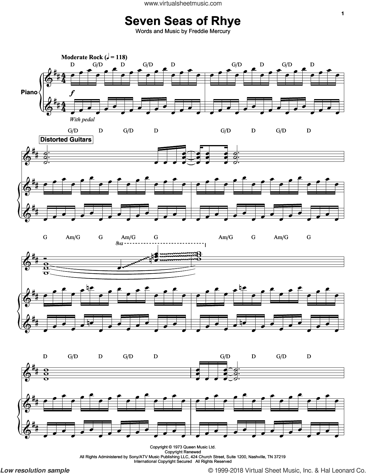 Queen Seven Seas Of Rhye Sheet Music For Keyboard Or Piano