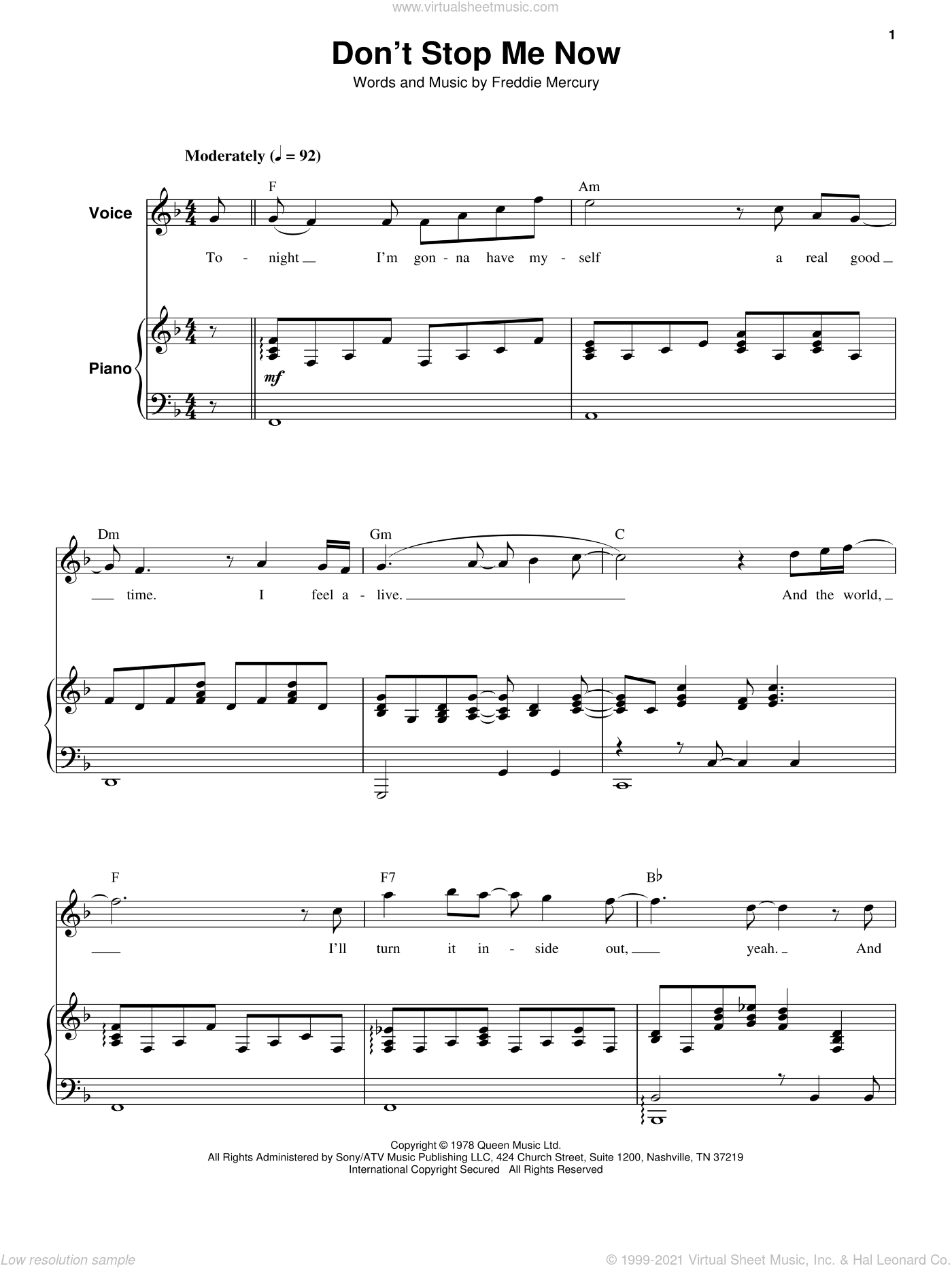 Queen - Don't Stop Me Now sheet music for keyboard or piano [PDF]