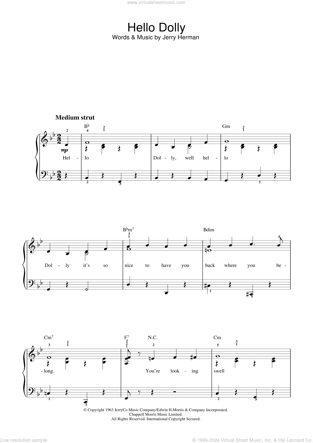 Hello Dolly sheet music for piano solo (PDF-interactive)