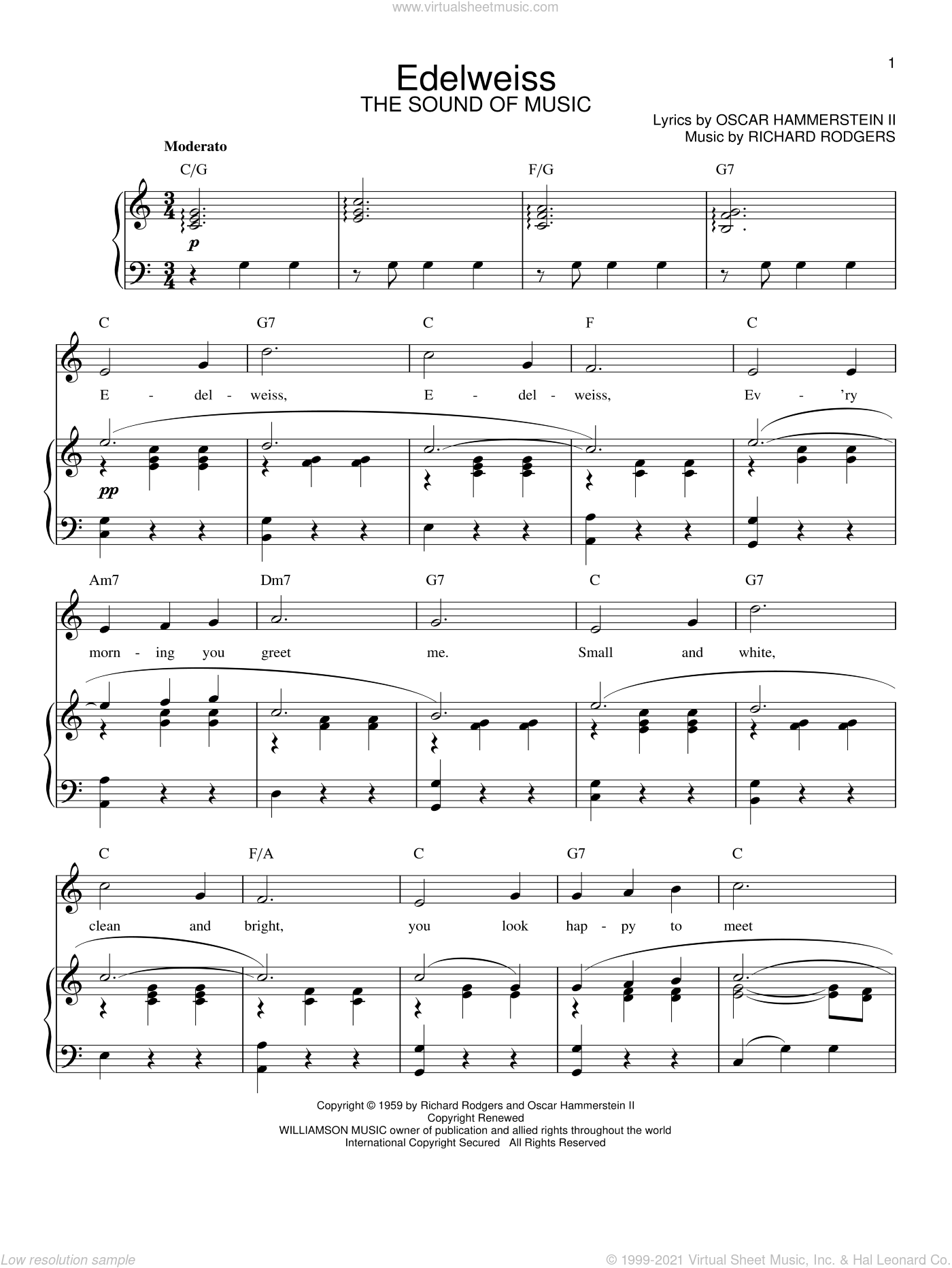 Hammerstein - Edelweiss sheet music for voice and piano [PDF]