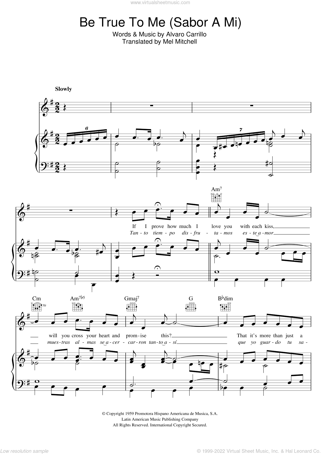 Day Sabor A Mi Be True To Me Sheet Music For Voice Piano Or Guitar