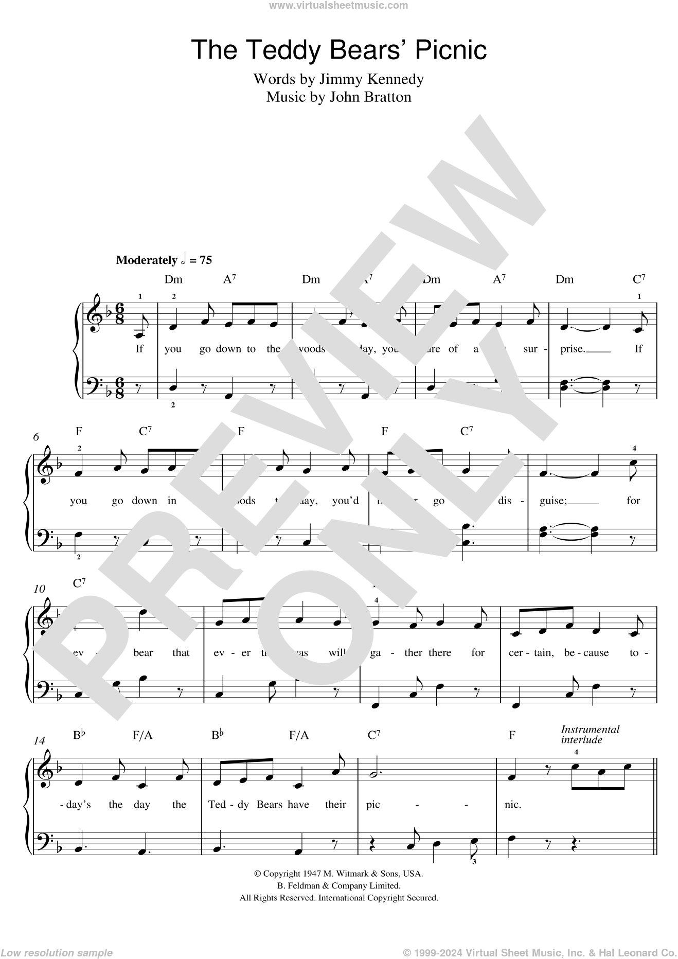 Bratton - The Teddy Bears' Picnic Sheet Music For Piano Solo