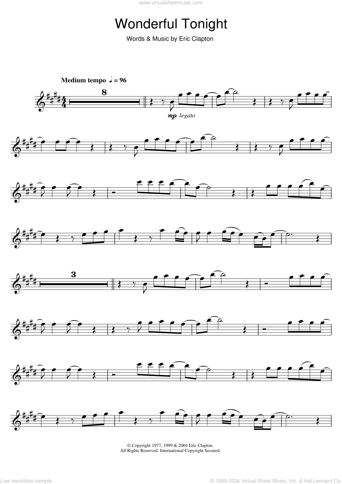 Wonderful Tonight sheet music for alto saxophone solo (PDF)
