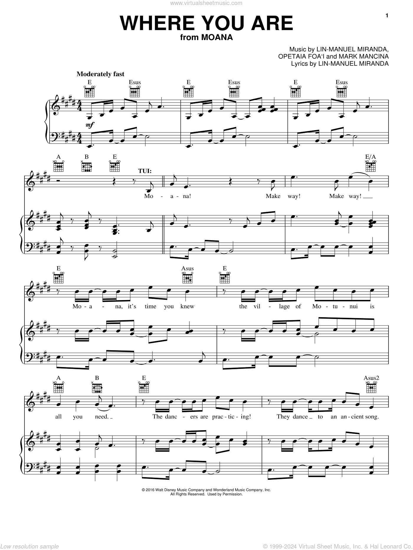 Miranda - Where You Are (from Moana) sheet music for voice, piano or guitar